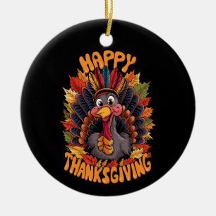 Frohes Erntedankfest Truthahn Familie Herbst Keramik Ornament