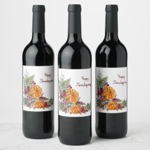 Frohes Erntedankfest Wasserfarbenkürbis Herbst Weinetikett