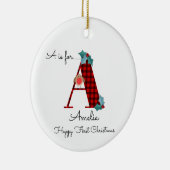 Frohes erstes Weihnachten Ein lumberjack Rotkehlba Keramik Ornament (Rechts)