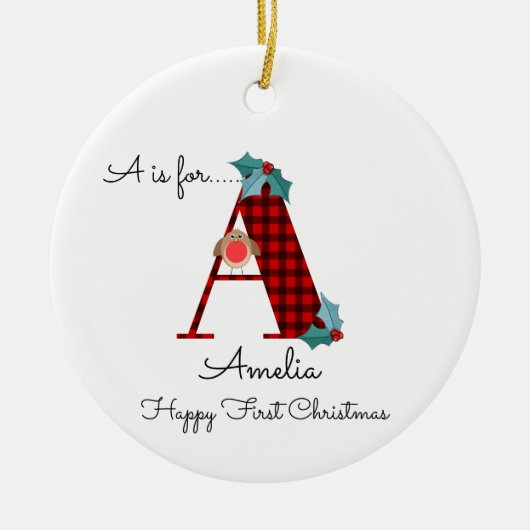 Frohes erstes Weihnachten Ein lumberjack Rotkehlba Keramik Ornament (Vorne)