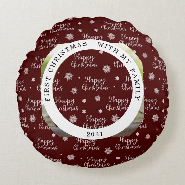 Frohes erstes Weihnachten Ihr Foto Rundes Kissen (Vorderseite)