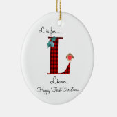 Frohes erstes Weihnachten L lumberjack Robin Baum Keramik Ornament (Rechts)