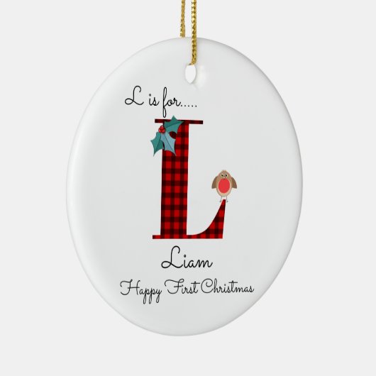 Frohes erstes Weihnachten L lumberjack Robin Baum Keramik Ornament (Rechts)