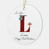 Frohes erstes Weihnachten L lumberjack Robin Baum Keramik Ornament (Links)