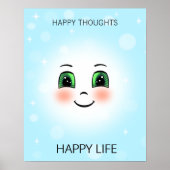 Frohes Gesicht & fröhliche Gedanken auf hellblau Poster (Vorne)