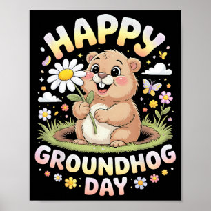 Frohes Groundhog Day 2026 Süßes Murmeltier Mit Blu Poster