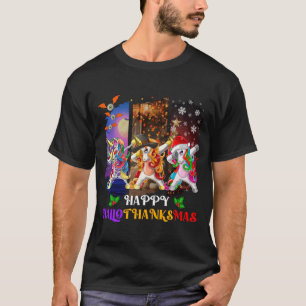 Frohes Hallothanksmas Dabbing Zombie Einhorn T-Shirt