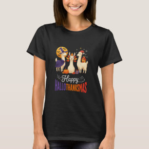 Frohes Hallothanksmas Llamas Halloween Erntedankfe T-Shirt