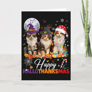 Frohes Hallothanksmas Süße Katzen Halloween Ernted Karte