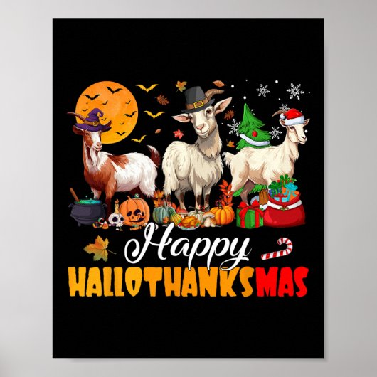 Frohes Hallothanksmas Ziege Halloween Erntedankfes Poster (Vorne)