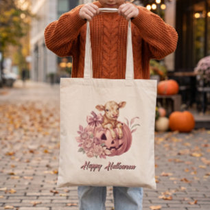 Frohes Halloween Babykalb in rosa Kürbis Tragetasche