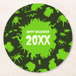 Frohes Halloween Benutzerdefinierter Text Grüne Gr Runder Pappuntersetzer
