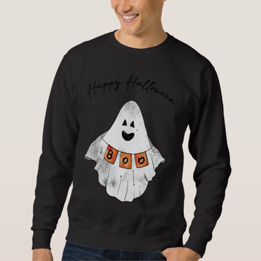 FROHES HALLOWEEN Buh Blatt Geist Halloween Sweatshirt (Vorderseite)