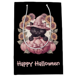 Frohes Halloween Coquette Schwarze Katze & Rosa Kü Mittlere Geschenktüte