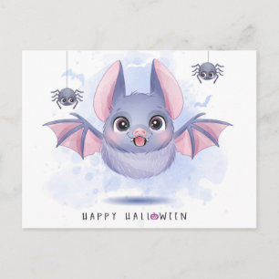 Frohes Halloween Fledermaus und Spinnen Postkarte