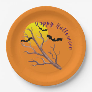 Frohes Halloween Fledermäuse und die Mond-Papierpl Pappteller