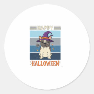 Frohes Halloween Französische Bulldogge Hexe Spinn Runder Aufkleber