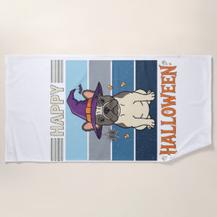 Frohes Halloween Französische Bulldogge Hexe Spinn Strandtuch