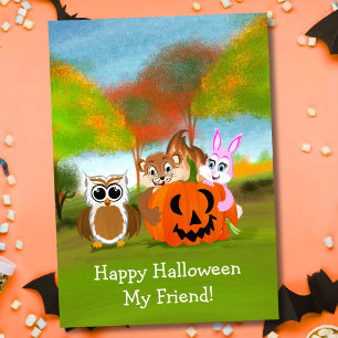 Frohes Halloween Freund Chipmunk, Kaninchen & Eule Karte