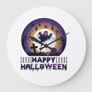 Frohes Halloween Geister Fledermäuse Spinnen_1 Große Wanduhr