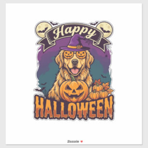 Frohes Halloween Golden Retriever Hexenhut Kürbis Aufkleber