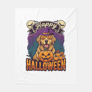 Frohes Halloween Golden Retriever Hexenhut Kürbis Fleecedecke