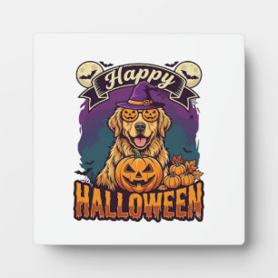 Frohes Halloween Golden Retriever Hexenhut Kürbis Fotoplatte