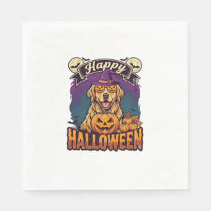 Frohes Halloween Golden Retriever Hexenhut Kürbis Serviette