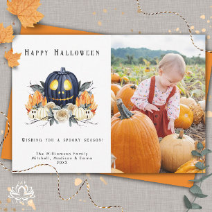 Frohes Halloween Gruselige Kürbisse Kristalle Foto Feiertagspostkarte