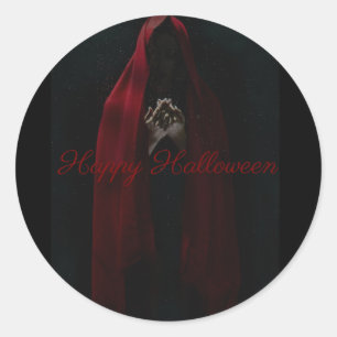 Frohes Halloween Gruselige rote Kapuzenhexe Aufkle Runder Aufkleber