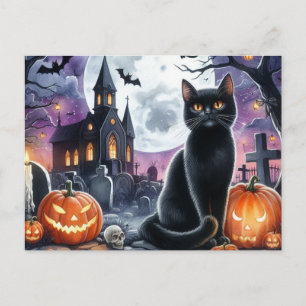 Frohes Halloween Gruselige schwarze Katze Postkart Postkarte