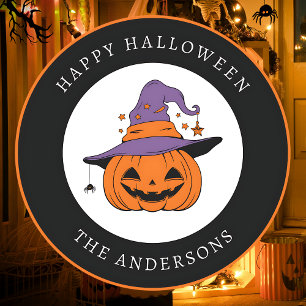 Frohes Halloween Gruseliger Kürbis mit individuell Runder Aufkleber