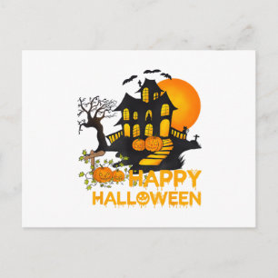 Frohes Halloween Gruseliger Kürbis Spukhaus Männer Feiertagspostkarte