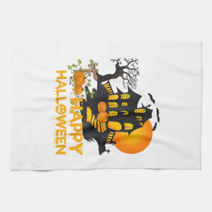 Frohes Halloween Gruseliger Kürbis Spukhaus Männer Geschirrtuch