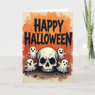 Frohes Halloween Gruseliger Totenkopf Grußkarte Karte