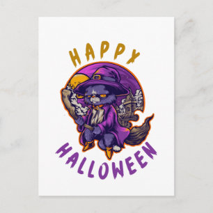 Frohes Halloween Halloween Hexe Katze Postkarte