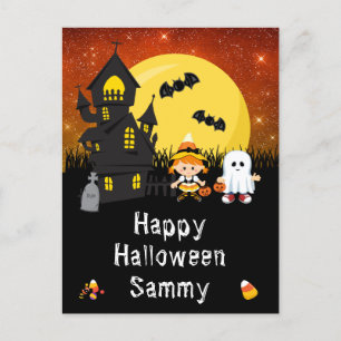 Frohes Halloween Hexe Geist Orange Feiertagspostkarte