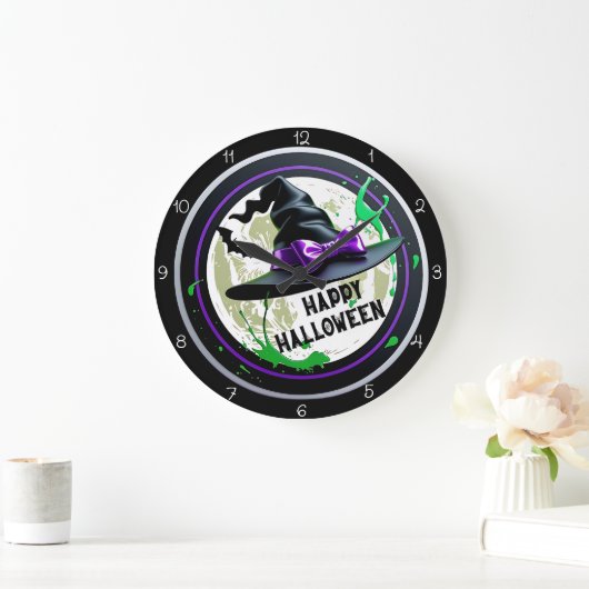 Frohes Halloween Hexe Große Wanduhr (Zuhause)