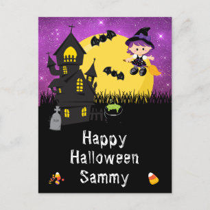 Frohes Halloween Hexe Lila Feiertagspostkarte