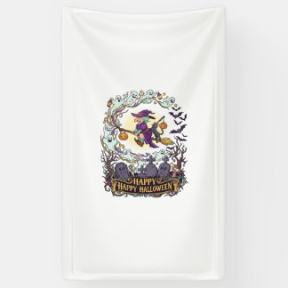 Frohes Halloween Hexenbesen Schwarze Katze Geister Banner
