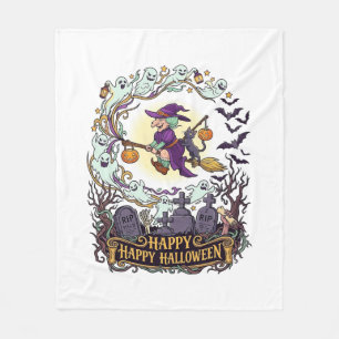 Frohes Halloween Hexenbesen Schwarze Katze Geister Fleecedecke