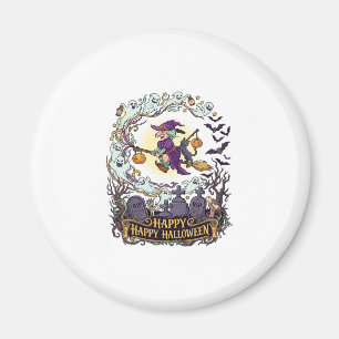 Frohes Halloween Hexenbesen Schwarze Katze Geister Magnet