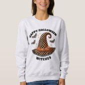 Frohes Halloween Hexenhut Orange & Schwarzer Gingh Sweatshirt (Vorderseite)