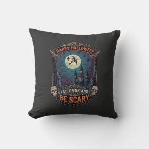 Frohes Halloween Hexenschloss Schädel Fett Trinken Kissen