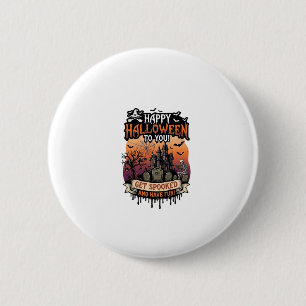 Frohes Halloween Ihr Skelett im Spukhaus Fledermäu Button