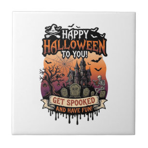 Frohes Halloween Ihr Spukhaus Skelett Fledermäuse_ Fliese