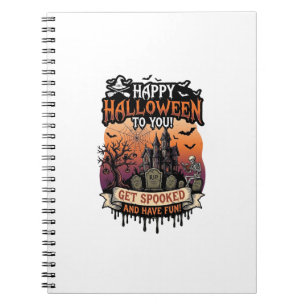 Frohes Halloween Ihr Spukhaus Skelett Fledermäuse_ Notizblock