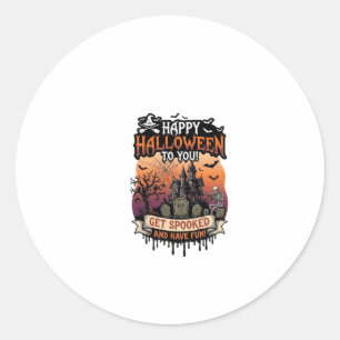 Frohes Halloween Ihr Spukhaus Skelett Fledermäuse_ Runder Aufkleber