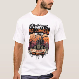 Frohes Halloween Ihr Spukhaus Skelett Fledermäuse_ T-Shirt
