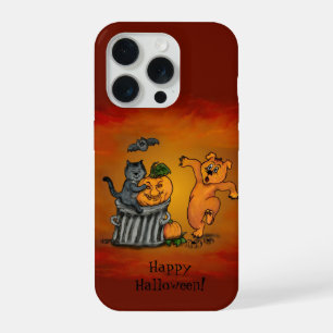 Frohes Halloween! Katze Fledermaus Hund und Spinne iPhone 15 Pro Hülle